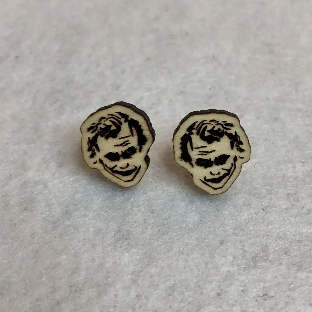 The Joker Wood Stud Earrings - Picture 3 of 3